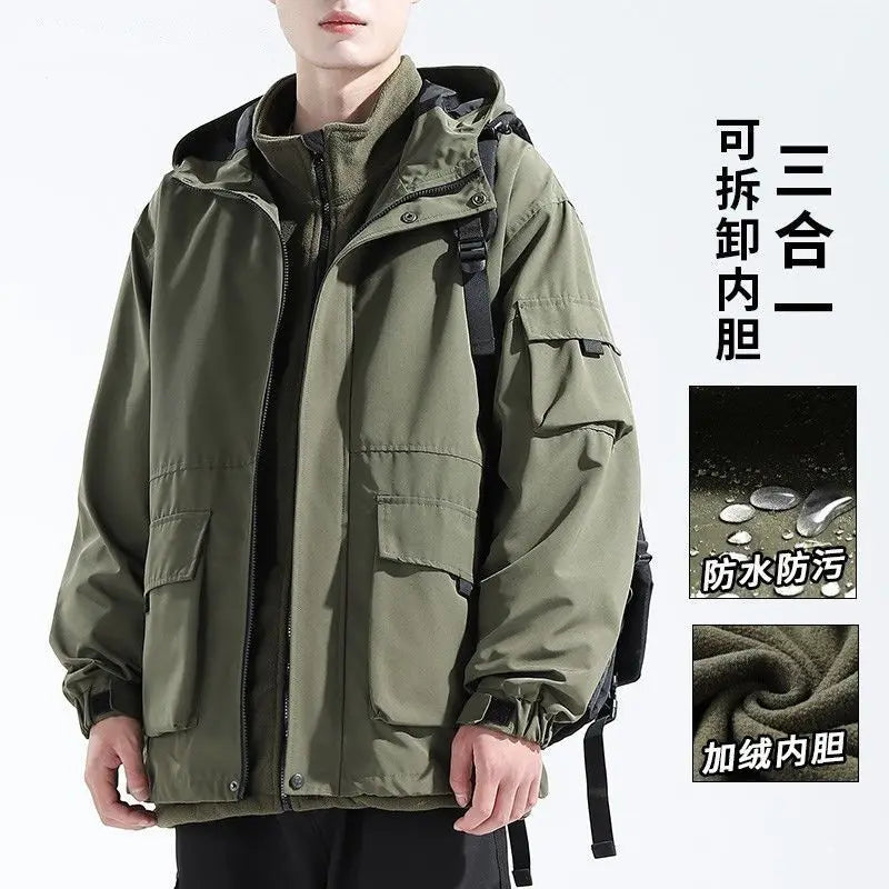 Three in One Detachable Assault Jacket for Men Cotton Padded Jacket Trendy Cotton Jacket Trendy Jacket