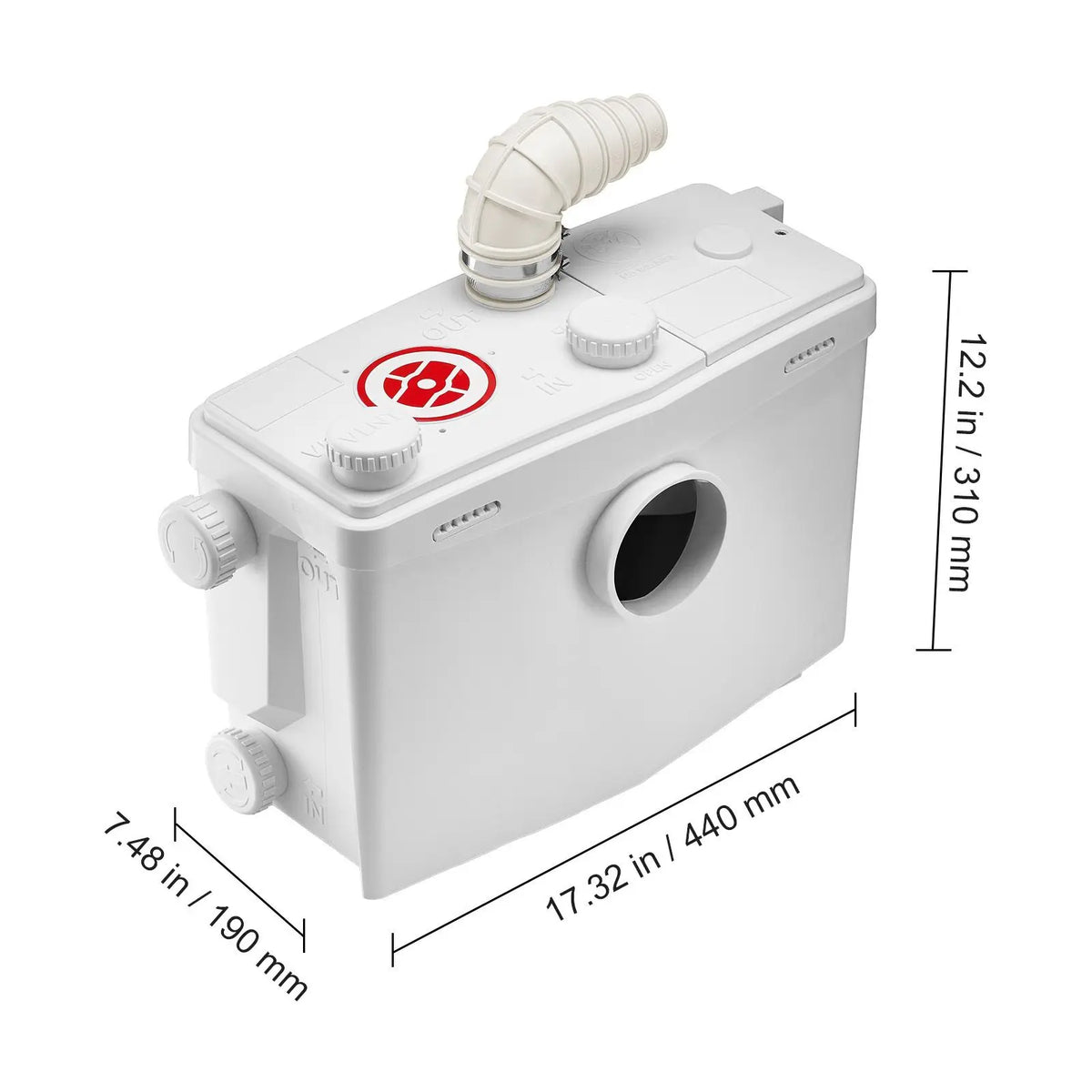 Premium Macerator Pump, 1200W, 48 GPM Flow, 33 Ft/10 M Head, Macerator Sewerage Toilet Pump with 4 Water Inlets, Waste Water