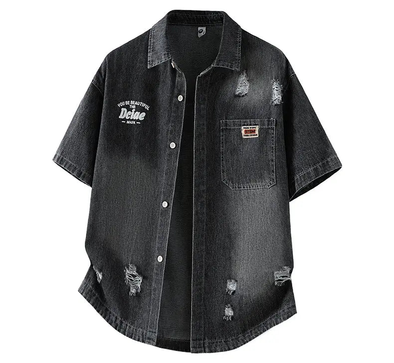Men's Denim Shirt Summer Fashion Breathable Cotton Blend Short Sleeve Shirt Street Trendy Daily Outing Comfortable Jean Shirt
