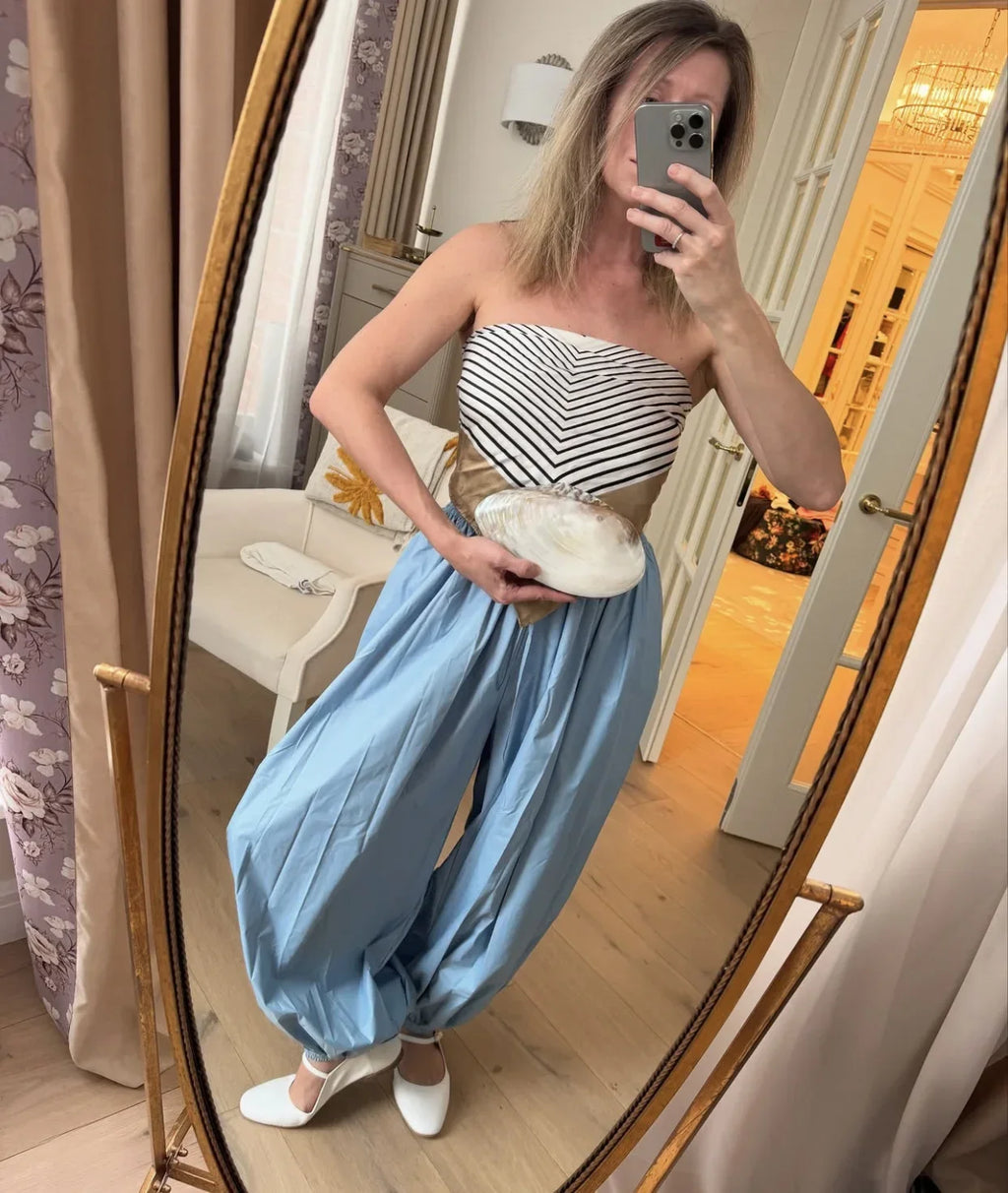 Tuularose Loose Solid Leg-Length Pants For Women Pleated High Waist 2025 Summer Female Fashion Office Lady Casual Bloomer Pants