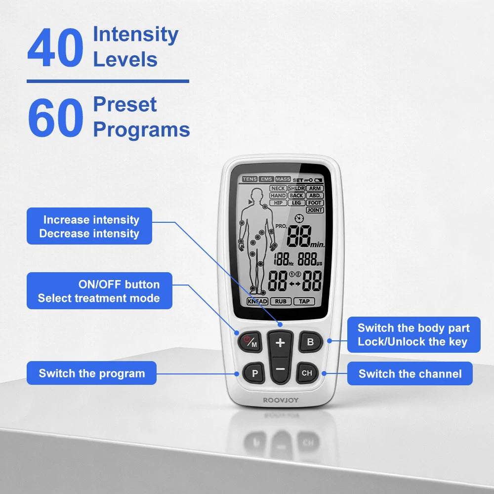 3-in-1 EMS & TENS Unit Machine Professional Muscle Stimulator Electronic Acupuncture Massager for Neck, Back, Legs, Feet & Body