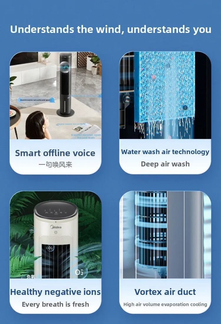220V Midea Cooling Fan Portable Air Conditioner New Water Cooling System for Home Bedroom Office LYH