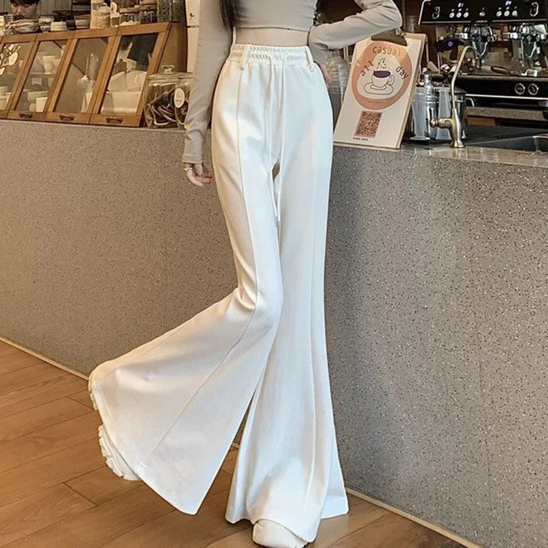 Girls Designer High Waist Flared Pants Lady Korean Slim Fit Casual Trousers Women Chic Drawstring Straight Leg Pants