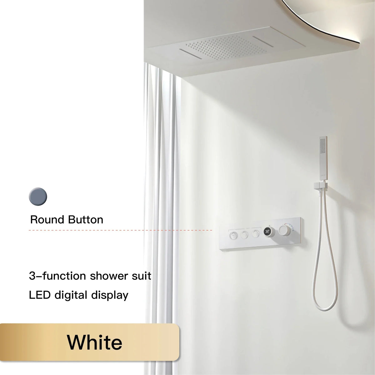 Luxury Black Brass Shower System, Wall Mounted Led Digital Display, Cold Hot Dual Control, Four Function Ceiling Shower Tap