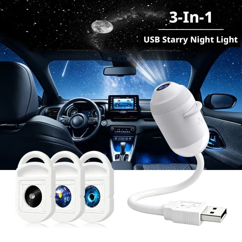 Car Interior Roof Light Projector USB Star Galaxy Projection Ambient Lighting Adjustable Roof Starry Sky Ambient Projector Light