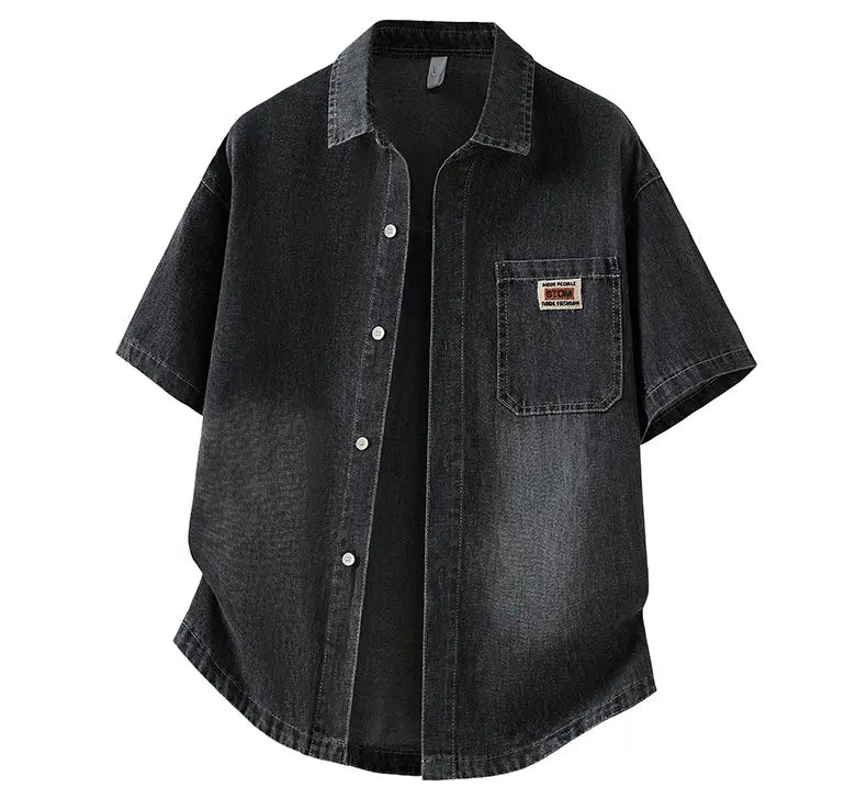 Men's Denim Shirt Summer Fashion Breathable Cotton Blend Short Sleeve Shirt Street Trendy Daily Outing Comfortable Jean Shirt