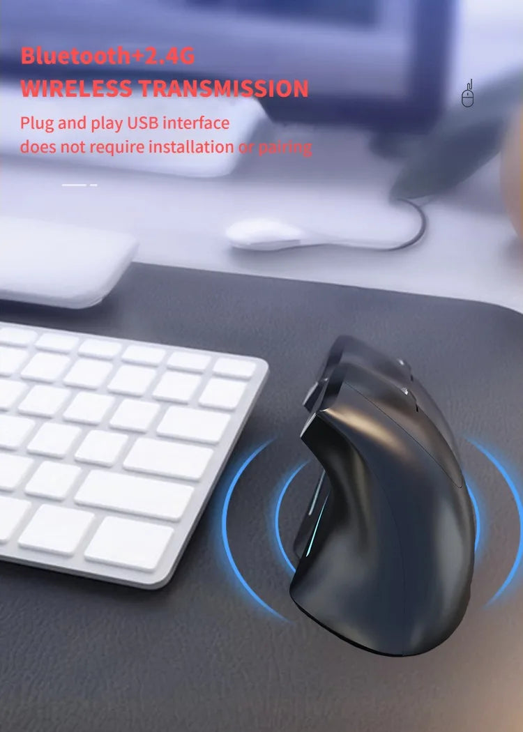 NexusClick Dual Mode Ergonomic Vertical Mouse,Rechargeable/AA Battery Powered,Adjustable DPI Mute Buttons RGB Mouse for Computer