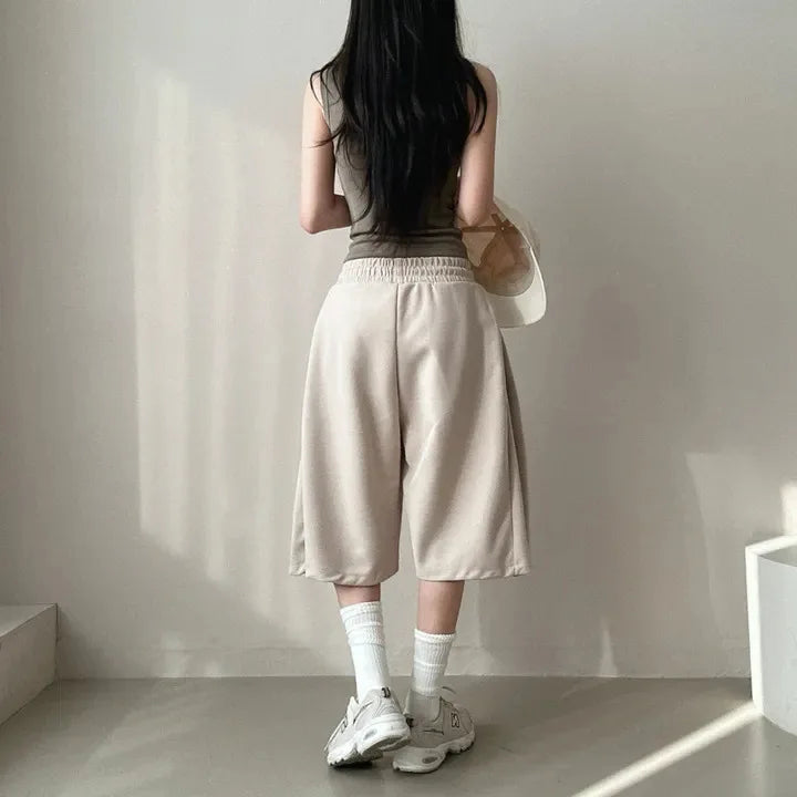Summer Drawstring Wide Leg Shorts Women Fitness Running Loose Casual Large Sports Shorts Sweat Short High Elastic Lace Up Pants