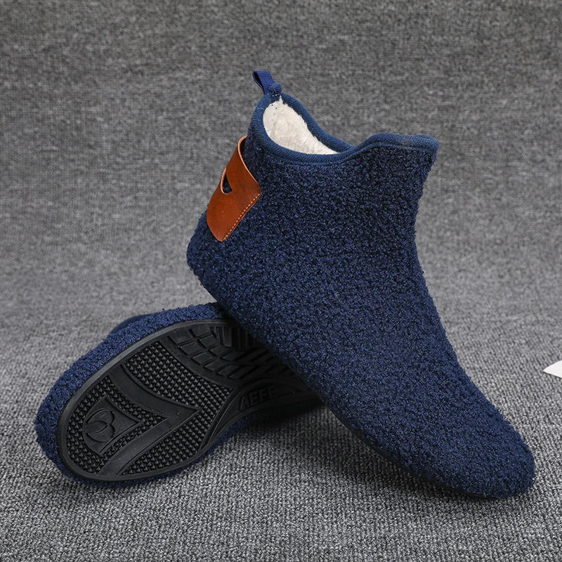 YRZL Winter Cotton Shoes Men High Top Warm Slip on Lightweight Slippers Men Plush Indoor Cotton Loafers Men Winter Warm Shoes