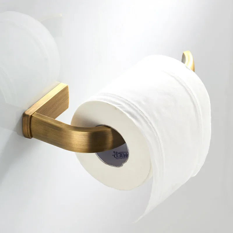 New Bathroom Accessories Set Antique Brass Brushed Toilet Paper Roll Holder Bath Towel Rail Ring Wall Mounted Robe Coat Hook