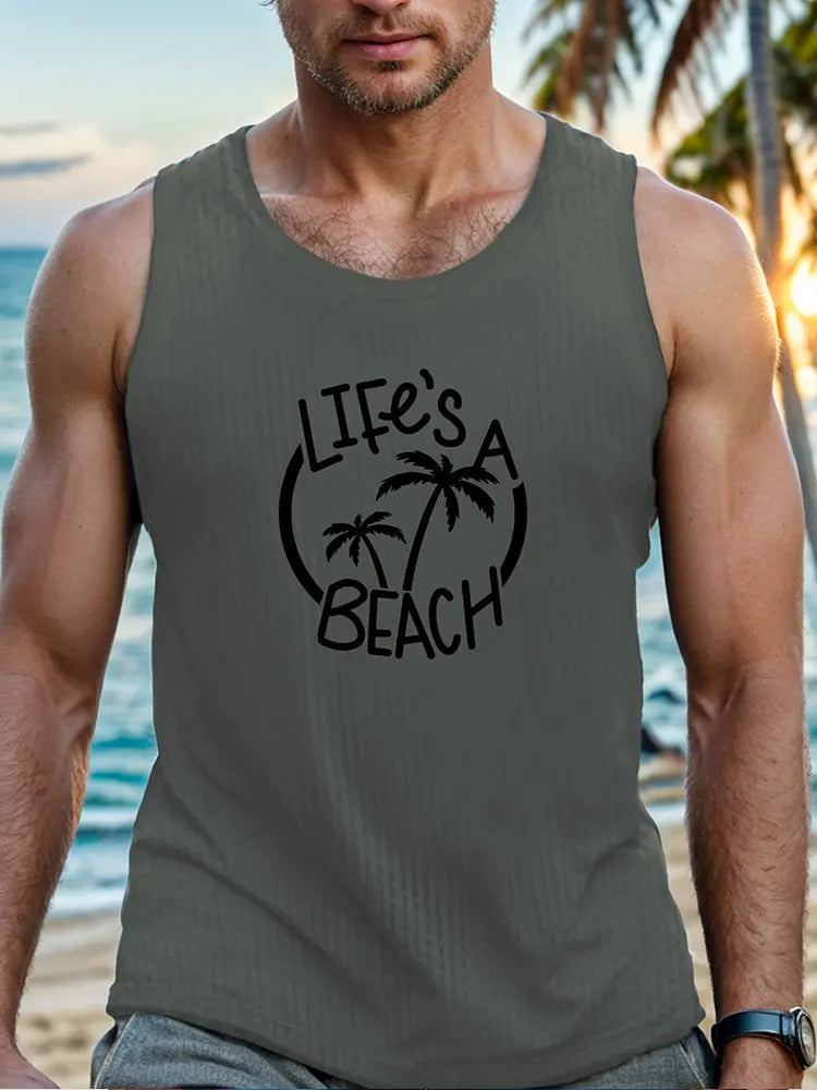 2024 Summer Outdoor Beach Men's Top Hawaiian Style Men's Tank Top Vintage Car Print Tank Top Everyday Casual Sleeveless T-shirt