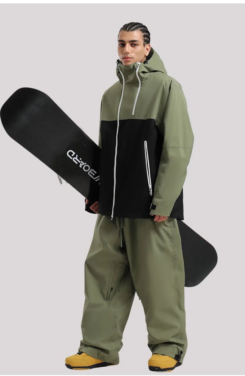 Gsou Snow Unisex Color-Block Ski Jacket Waterproof Snowboard Coat Breathable Loose Fit Women Men Professional Ski Wear