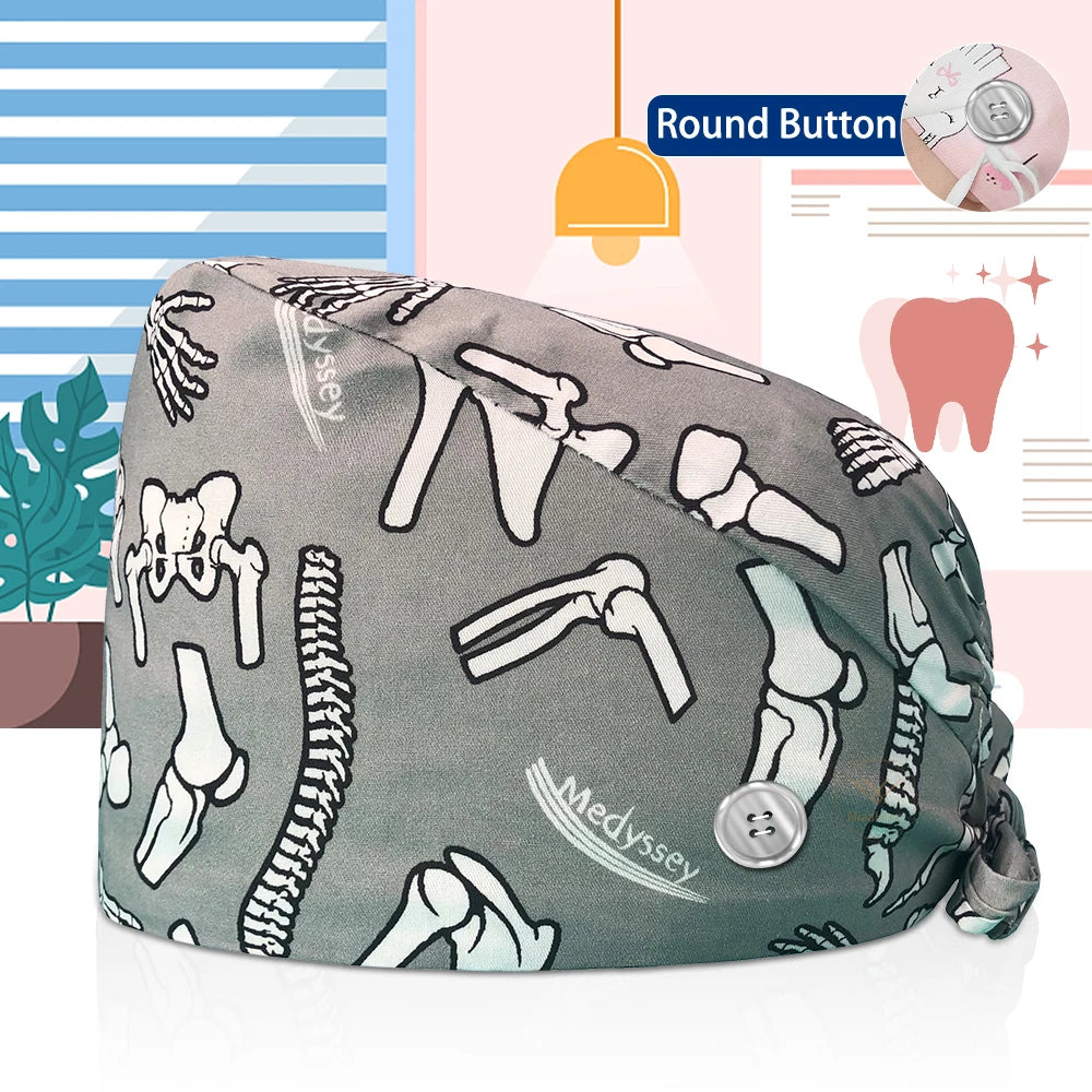 Dentistry Pet Medical Scrub Pharmacist Clinic Hat Dentist Lab Cap Nurse Surgical Working Caps Nursing Hats Cotton with Button