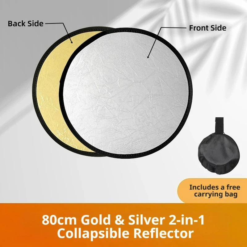 2-in-1 Dual Sided Gold Silver Reflector Portable Foldable Light Panel for Portrait Live Streaming Studio Outdoor Photography