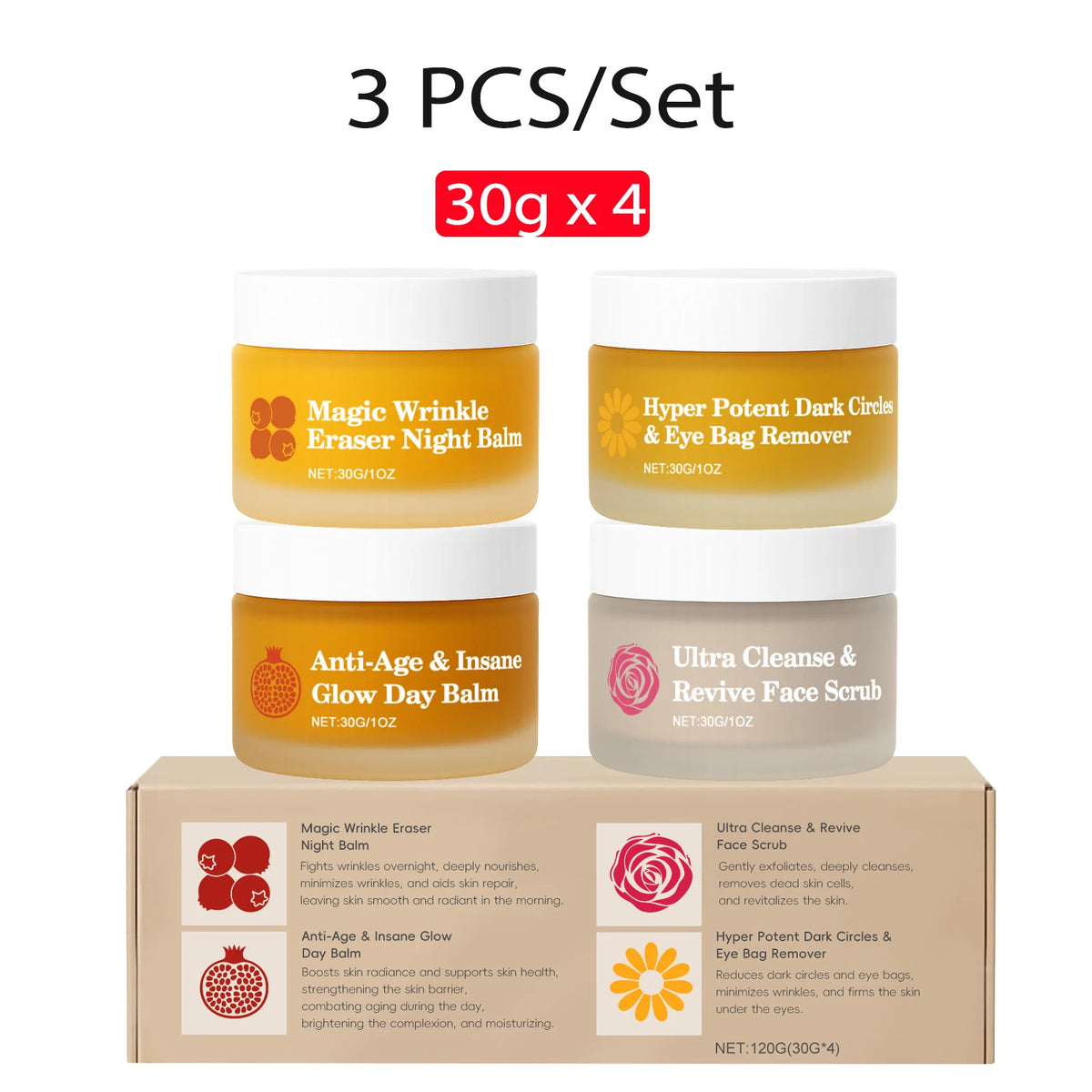 30gx4 Day Night Skincare Set Moisturizing Repair Skin Barrier Brightening Facial Skins Multi Functional Skincare Eye Face Care
