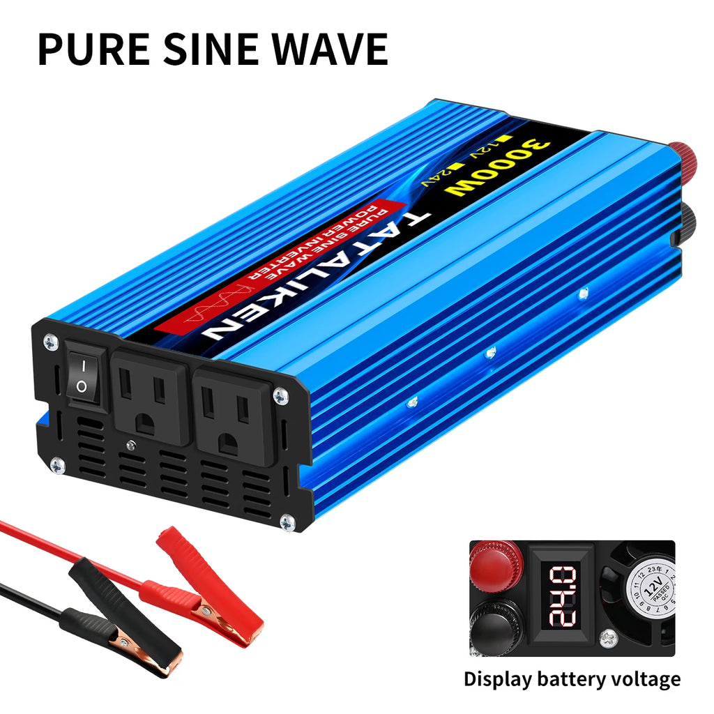 12V24V  To 110V AC Pure Sine Power Inverter 16000W 4000W  Power 60HZ  Converter Car Accessories Solar With LED And US Socket
