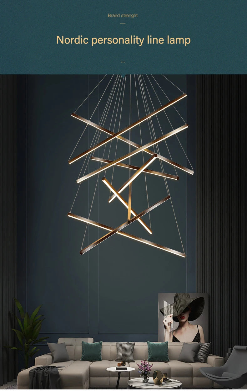 Modern LED Ceiling Chandelier Stair Living Room Pendant Lamp Kitchen Hall Hanging Light Indoor Home Decoration Lighting Fixture