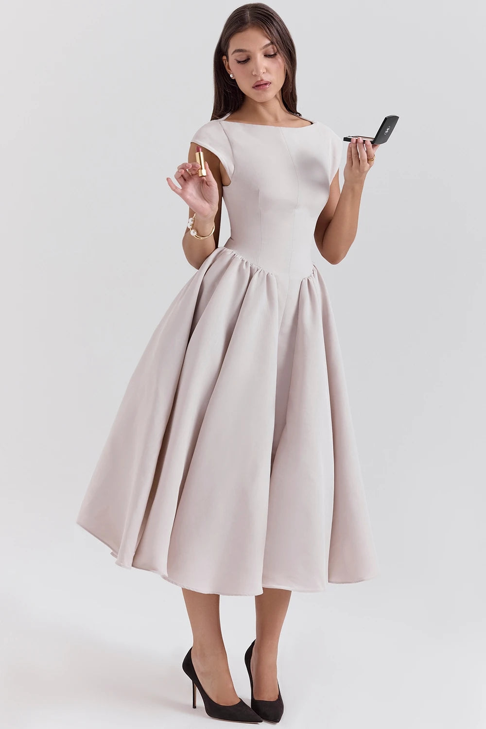 CHNMR French Elegant Solid O-neck Sleeveless Women A-line Long Dress Sexy Ruffle High Street Lady Dresses Casual Female Vestidos