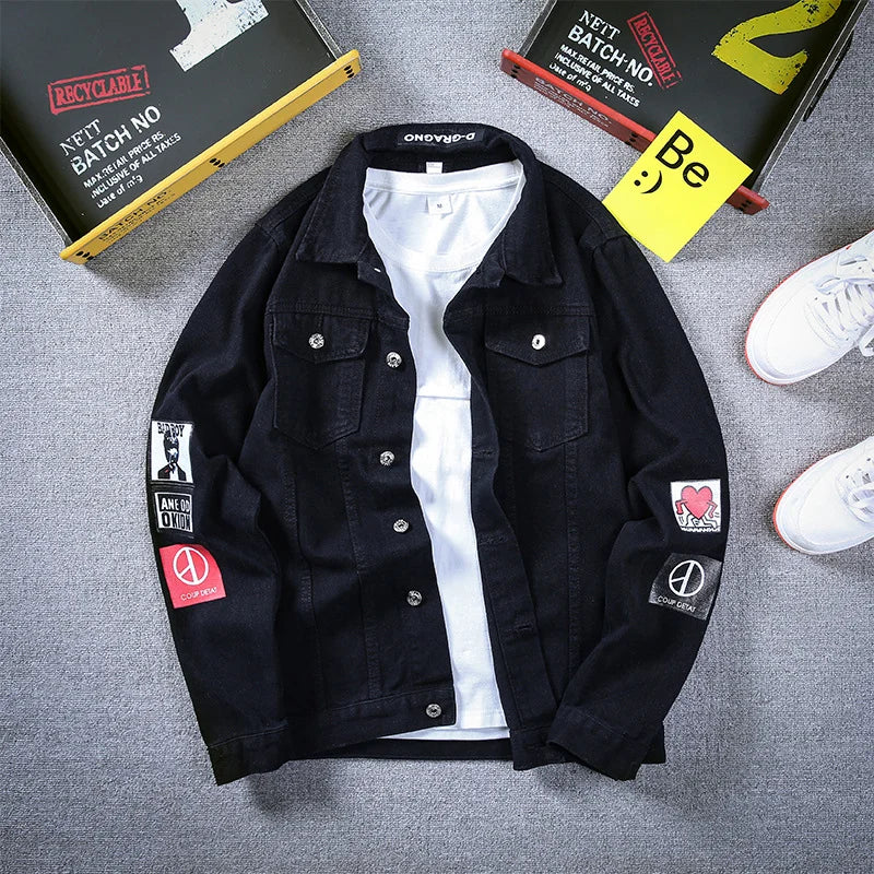 Customizable Men Denim Jacket Streetwear Hip Hop Men's Hooded Jean Jackets Male Casual Loose Outerwear Fashion Slim Fit Coat