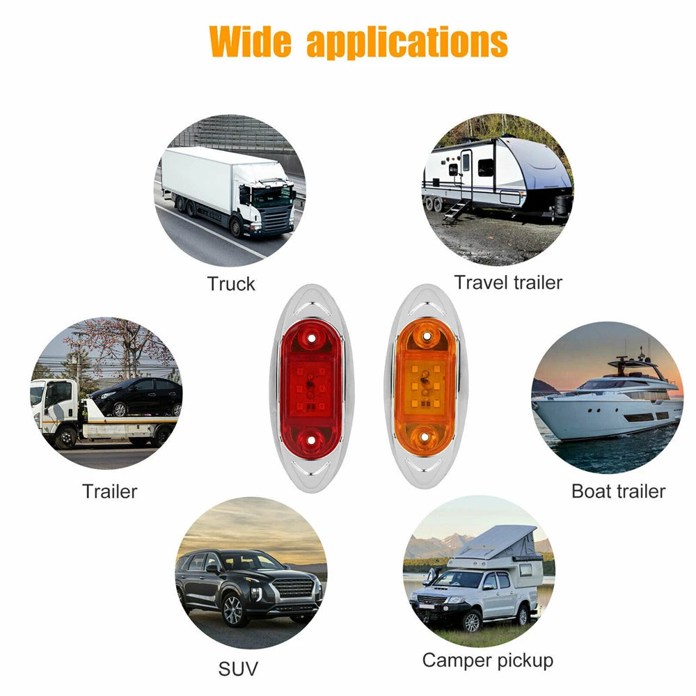 12V-24V 6 LED Side Marker Indicators Light Car Clearance Signal Brake Rear Warning Tail Light Truck Trailer Waterproof