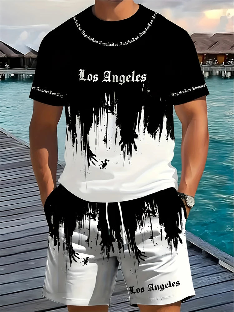 2026 New 3D Printed Skull Men's Casual Short-sleeved Top And Shorts, Daily Simple And Casual Versatile Men's 2pcs Set 2XS-6XL
