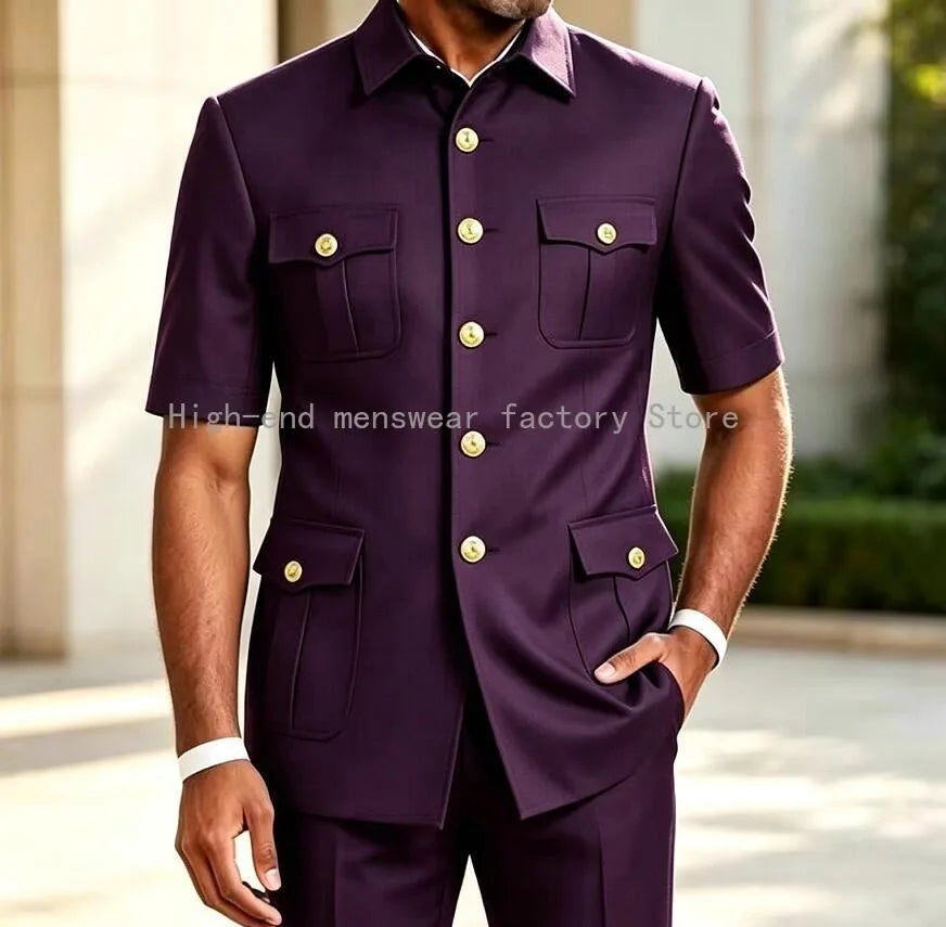 New Designal Brown Suits for Men Slim Fit Elegant Wedding Party Tuxedo Formal Business Casual Male Suit 2 Piece Set Jacket Pants