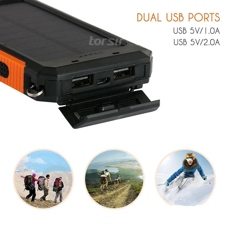 200000mAh Solar Power Bank Waterproof Portable Solar Panel Powerbank External Battery Charger Powerbank with LED Camping Light