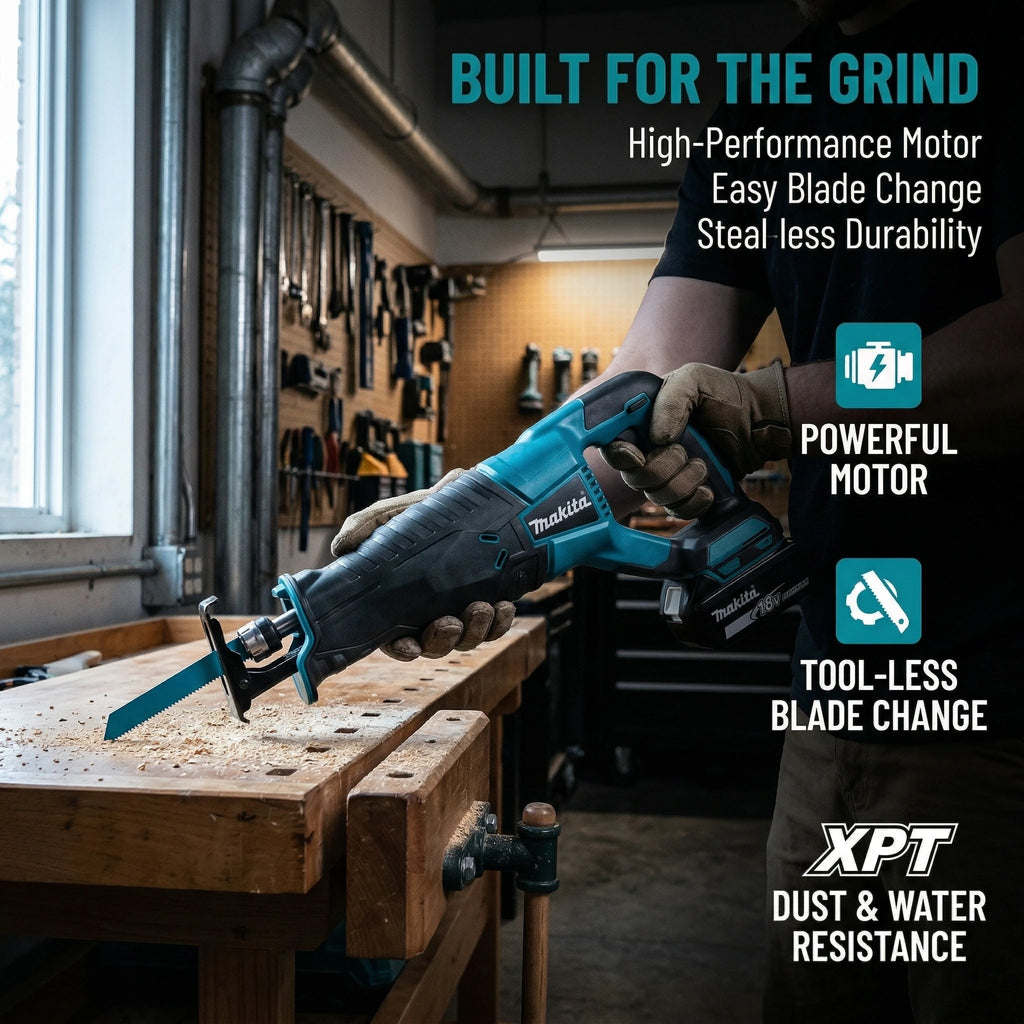 Makita  Cordless Reciprocating Saw, Easy-to-Use Brushless Power Tool, Portable with 4 Blades for Home & Workshop, Bare