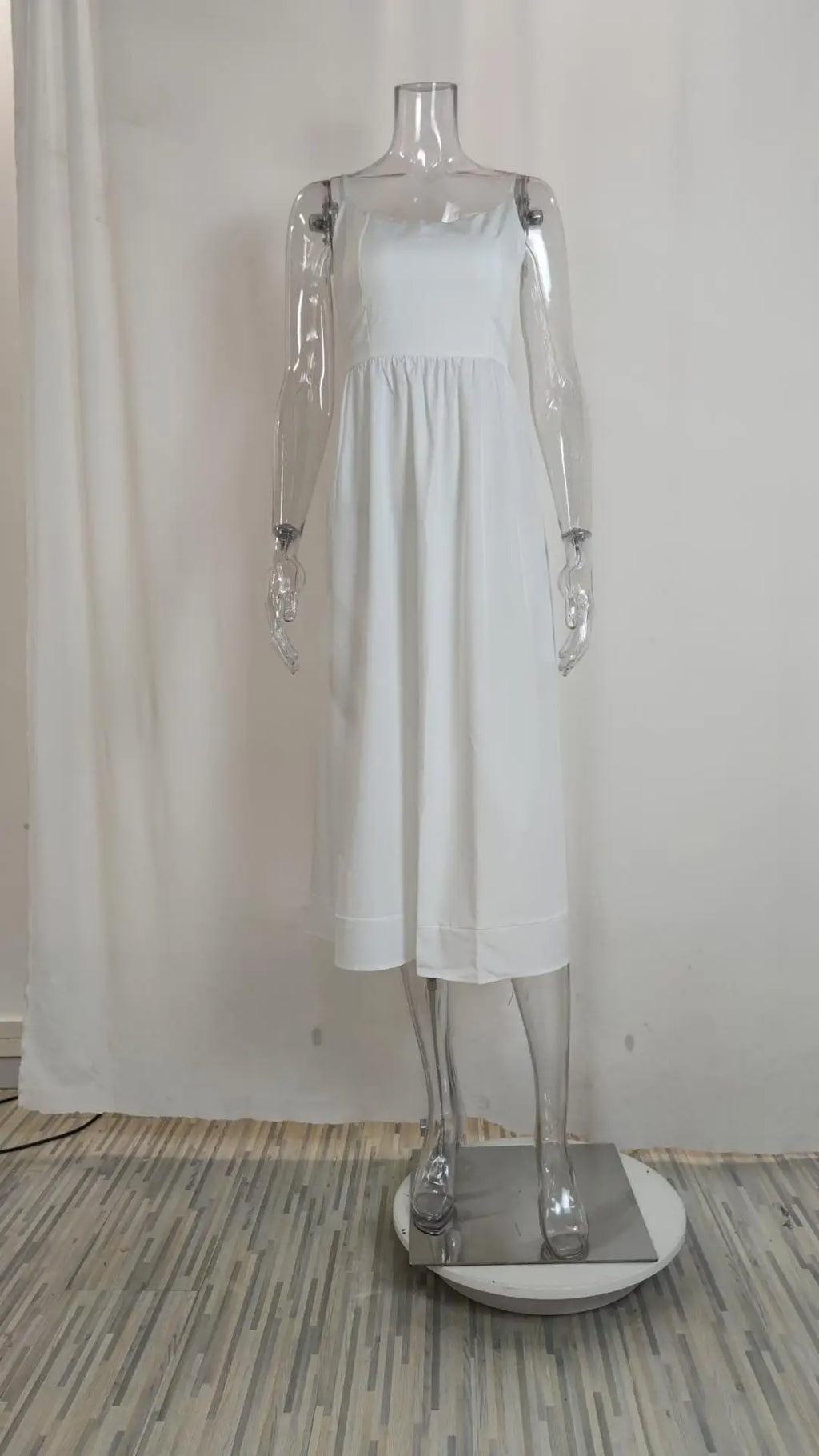 2024 Summer Casual Women Spaghetti Strap A-line Maxi Dresses Women Low Cut Sleeveless Big Skirt Dress Holiday Party Vestido