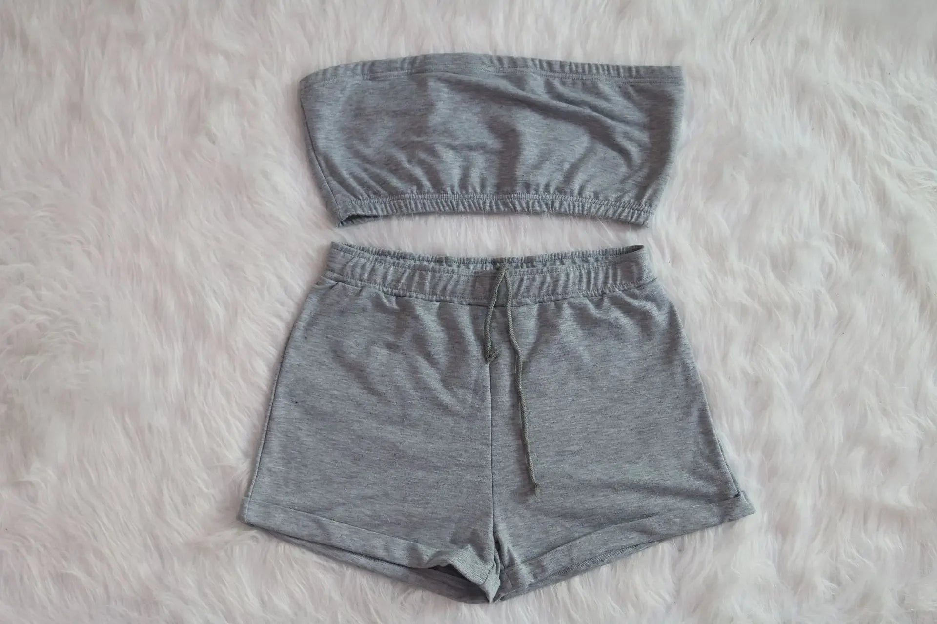 Thin Summer New Solid Color Lace Up Tracksuits Women Sleeveless Backless Tube And Shorts Two Piece Sets Casual 2pcs Outfits