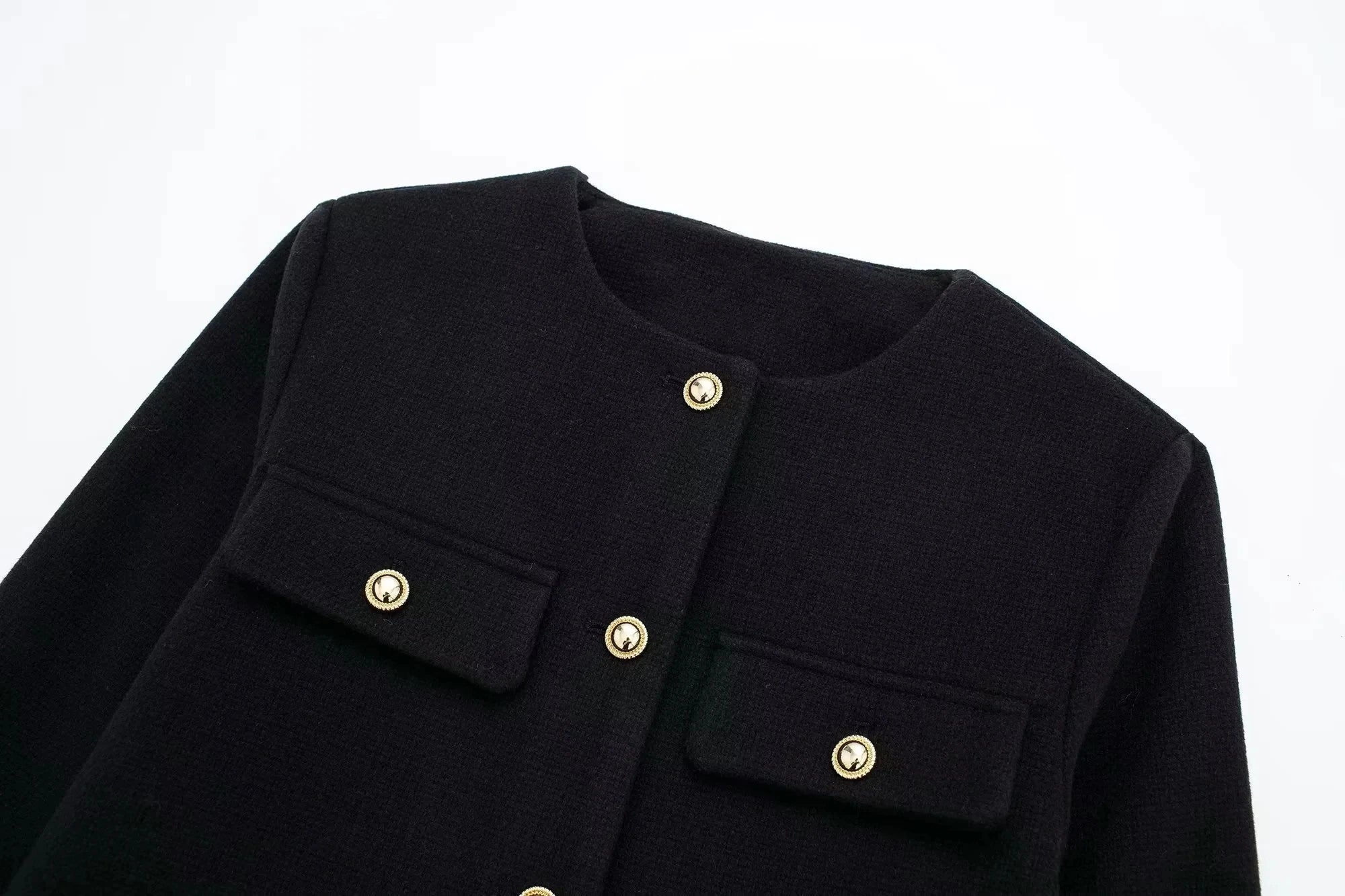 HH Women Vintage Solid Coat Button Long Sleeve O Neck Jacket With Pocket 2024 Spring Elegant Female Casual Outerwear Jakcet