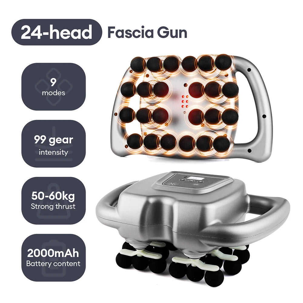 24-Head Fascia Gun 99 Levels Strength High-Frequency Vibration Body Massage Gun Back and Waist Massager Neck Shoulder masajeador