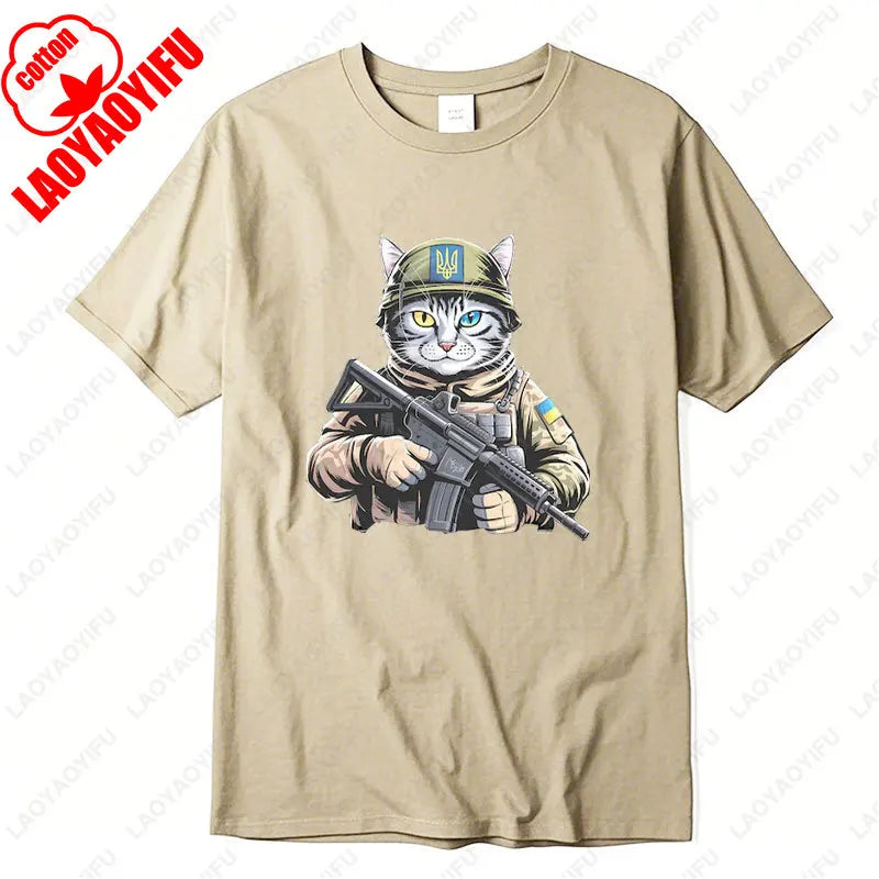 Ukraine Cat Army Uniform Zelensky Tshirt Cotton Men Woman Casual Tees Patriotic Ukrainian Gift Ukrainian Trident Streetwear Tops