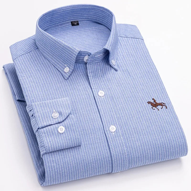 2024 Fashion Men Work Business Brand Shirt Mens Plaid Cotton Casual Dress Shirts Slim Fit Long Sleeve Button Down  Chemise Homme