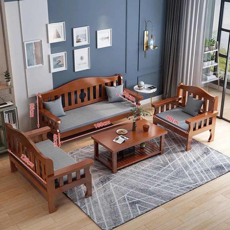 Solid wood sofa new Chinese combination wooden sofa rental room backrest bench economical living room small apartment sofa