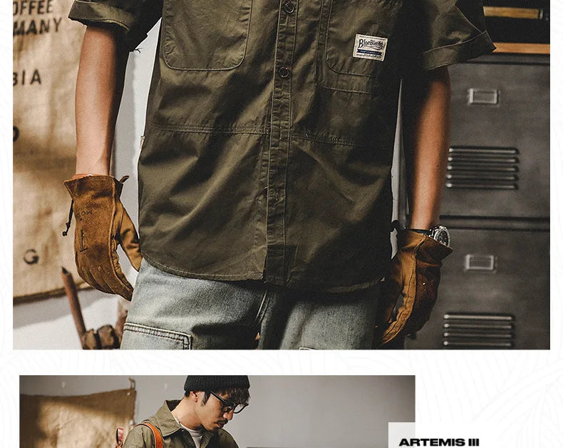 Men's Retro Short Sleeve Shirts Cotton Shirt Japanese Casual Loose Fit Thin Breathable Plus Size Shirts for Men Summer Workwear