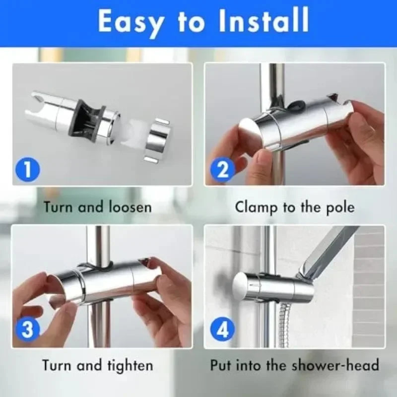 Universal Shower Head Holder Adjustable Showers Head Holder Clamp with Rotation for Bathroom Rail Mounting Shower Head