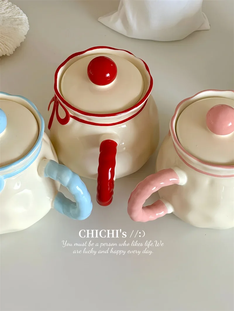 Hand-Painted Ceramic Coffee Mug Milk Cup Water Drinking Cup with Lid Underglaze Color  Design China Mugs for Dining