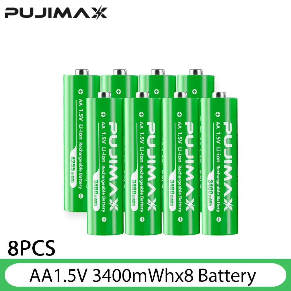 PUJIMAX AA/AAA 3400mWh 1100mWh 1.5V Li-Ion Rechargeable BatteryCharger Lithium Batteries For Mouse Flashlight Fan Game Machine