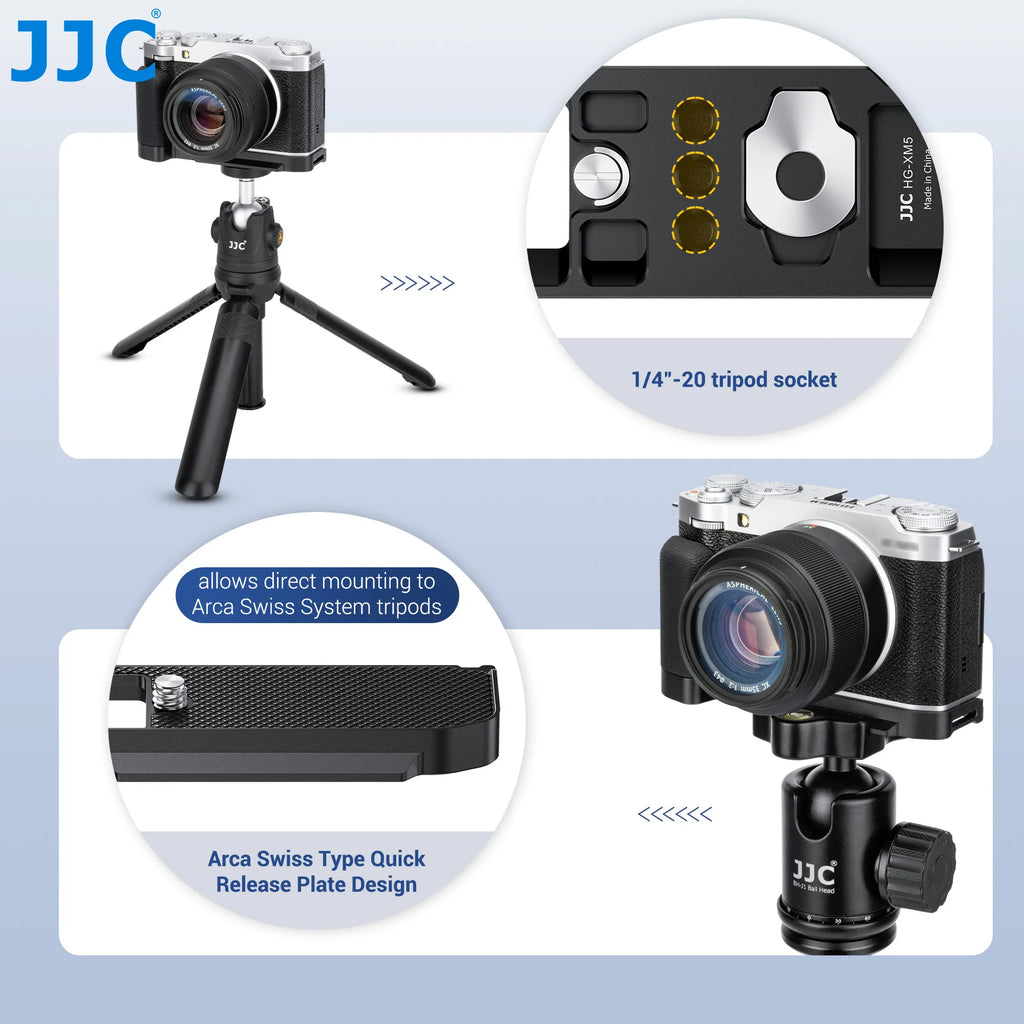 JJC X-M5 L-Shape Metal Hand Grip Handgrip for Fufilm Film X-M5 XM5 Camera With Arca Swiss Quick Release Plate Silicone Handgrip
