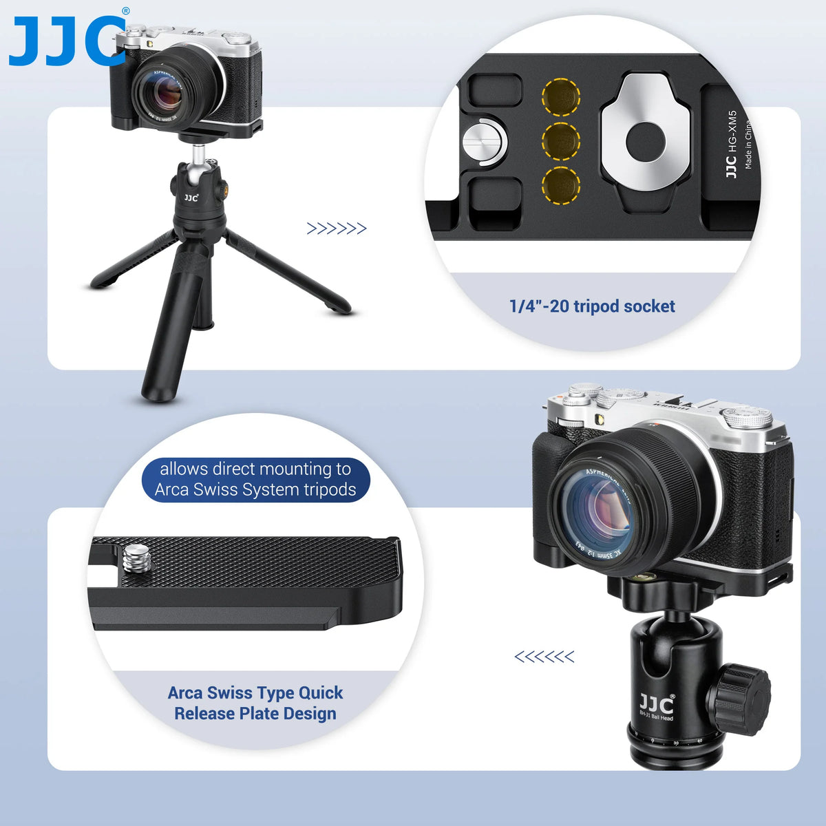 JJC X-M5 L-Shape Metal Hand Grip Handgrip for Fufilm Film X-M5 XM5 Camera With Arca Swiss Quick Release Plate Silicone Handgrip