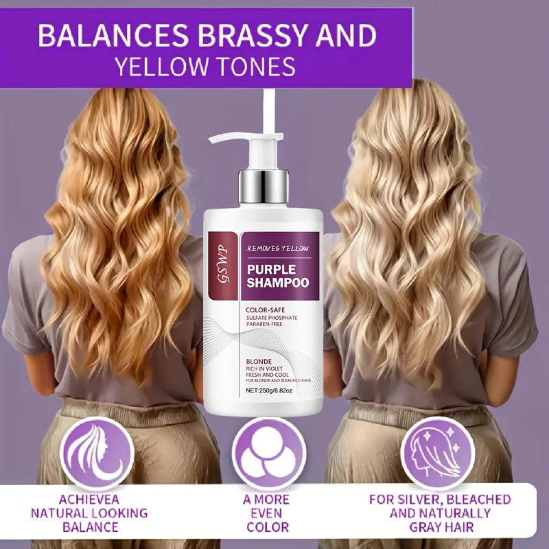 GSWP Yellow-Purple Color-Removing Shampoo, Deeply Cleanses, Moisturizes Hair, Neutralizes Brassy Tones, Protects Dyed Hair. 250g