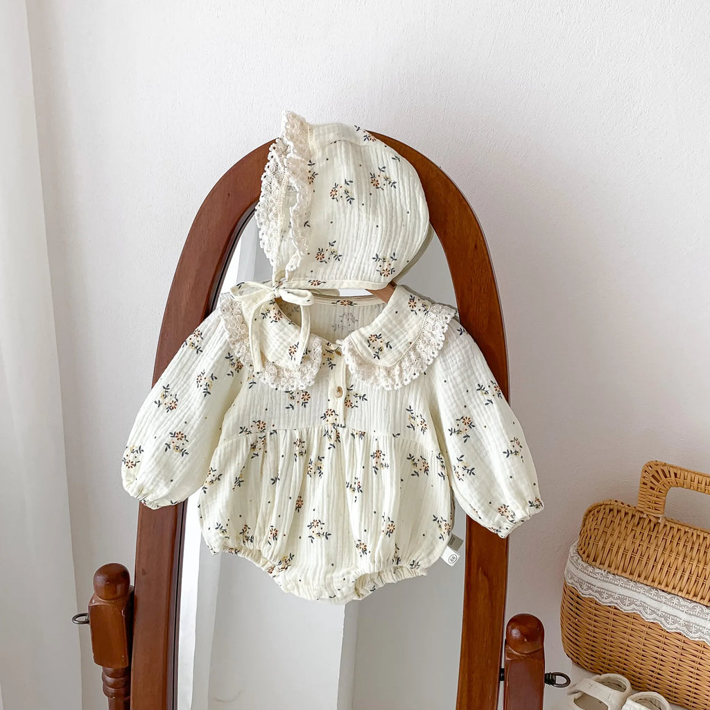Spring Baby Clothing Newborn Girls Romper+Hat Floral Infant Overalls 0-24Months Baby Outfits