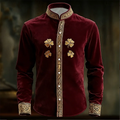 New Men's Floral Long Sleeved Shirt with Gold 3D Clover Print, Fashionable and Luxurious Long Sleeved Shirt Top