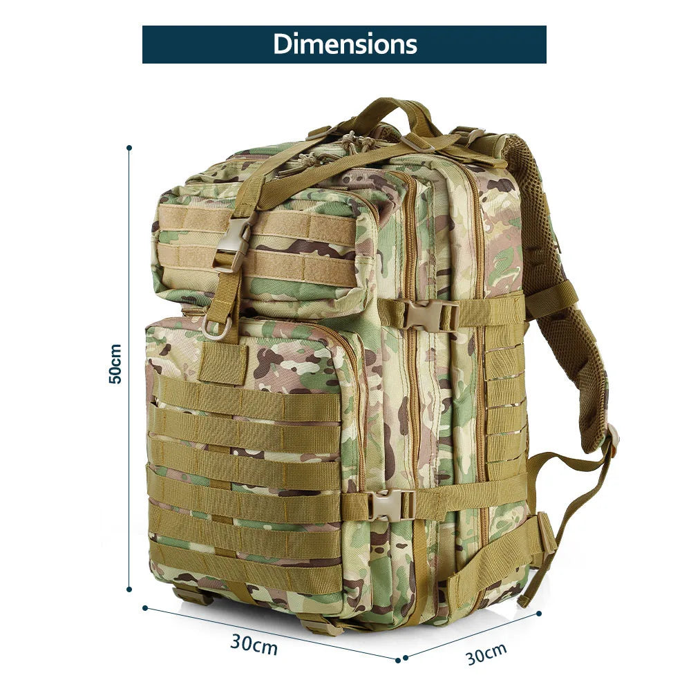 50 Liters Outdoor Tactical Dual Shoulder Large 3P Backpack Backcountry Cycling Sports Backpack Travel Attack Camouflage Multi-Fu