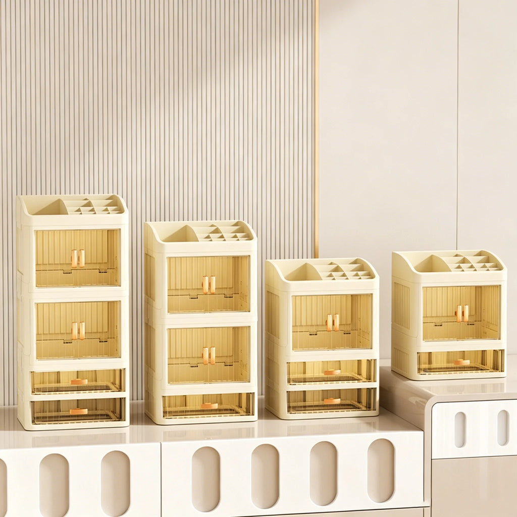 Makeup Drawer Organizer with Divided Compartments, Suitable for Dressing Table/Bathroom, for Organizing and Storing Household Items on the Desktop, Dust-Proof and Easy to Clean, Simple White Design, Stackable Makeup Drawer Bo