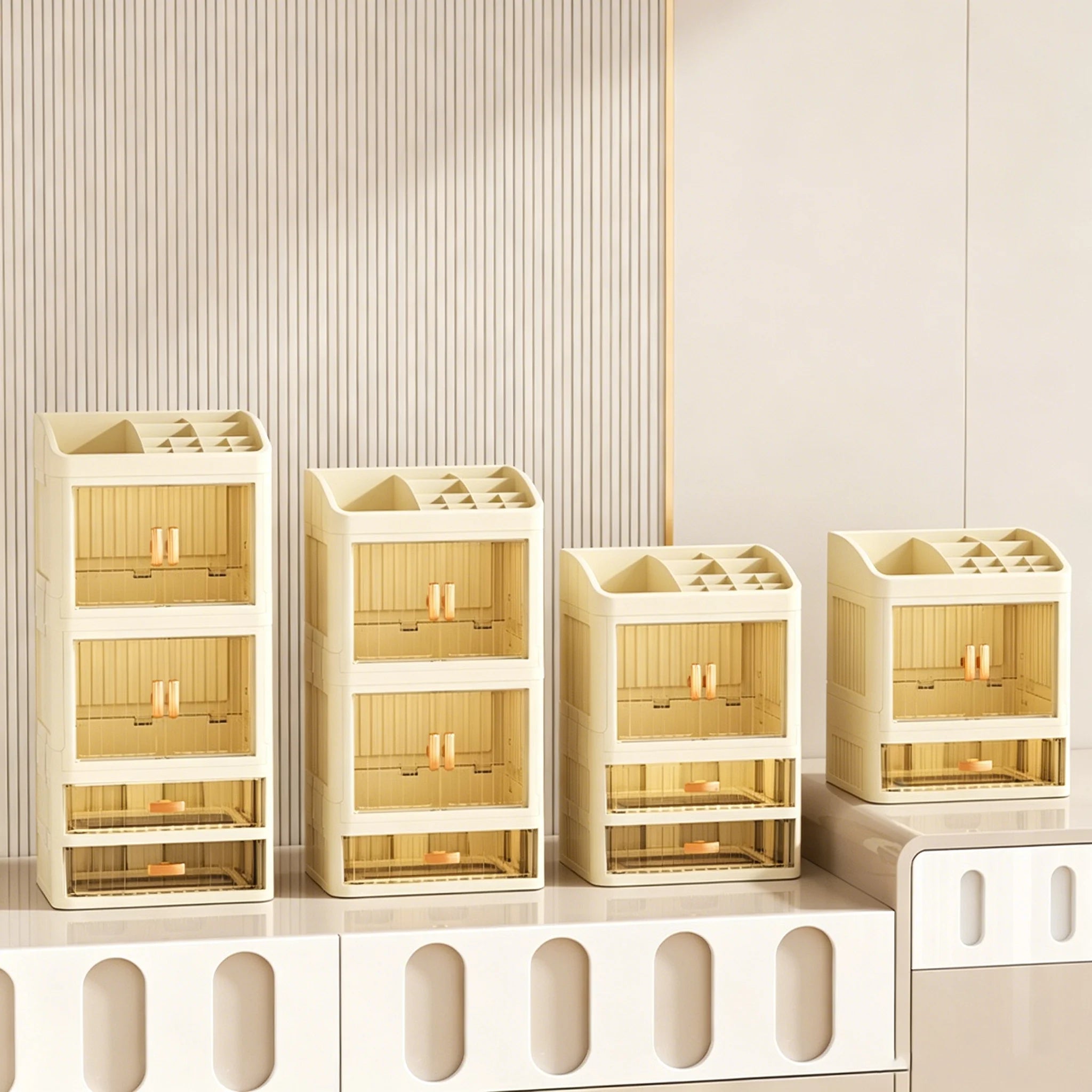 Makeup Drawer Organizer with Divided Compartments, Suitable for Dressing Table/Bathroom, for Organizing and Storing Household Items on the Desktop, Dust-Proof and Easy to Clean, Simple White Design, Stackable Makeup Drawer Bo