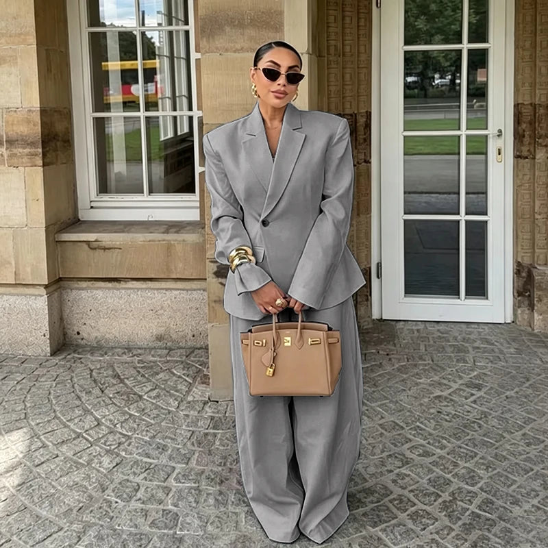 Chic White Wide-leg Pant Single Breasted Women Pants Set New Female Two Pieces(Blazer+Trousers) Conjuntos Femininos Elegantes
