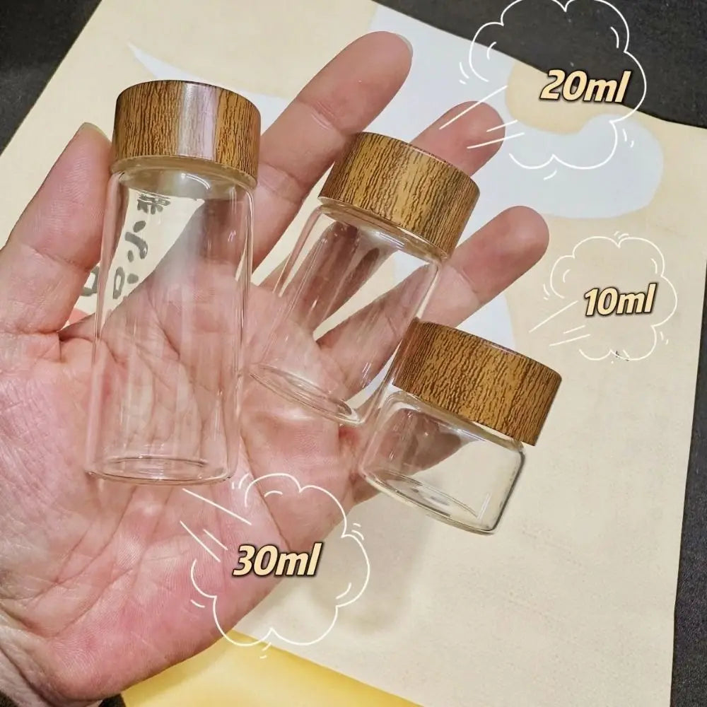 6PCS 10/20/30 ML Wooden Lid Mini Glass Bottles Food Grade Transparent Small Spice Jars Sealed Golden Bean Bottle
