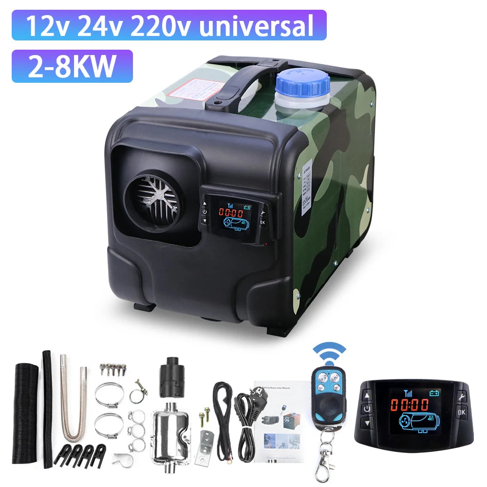 12V 24V 220V 3-in-1 Universal 5KW Car Heater Auxiliary Air Heating Low Noise Heater For Truck Bus RV Motorhome Trailer Boat